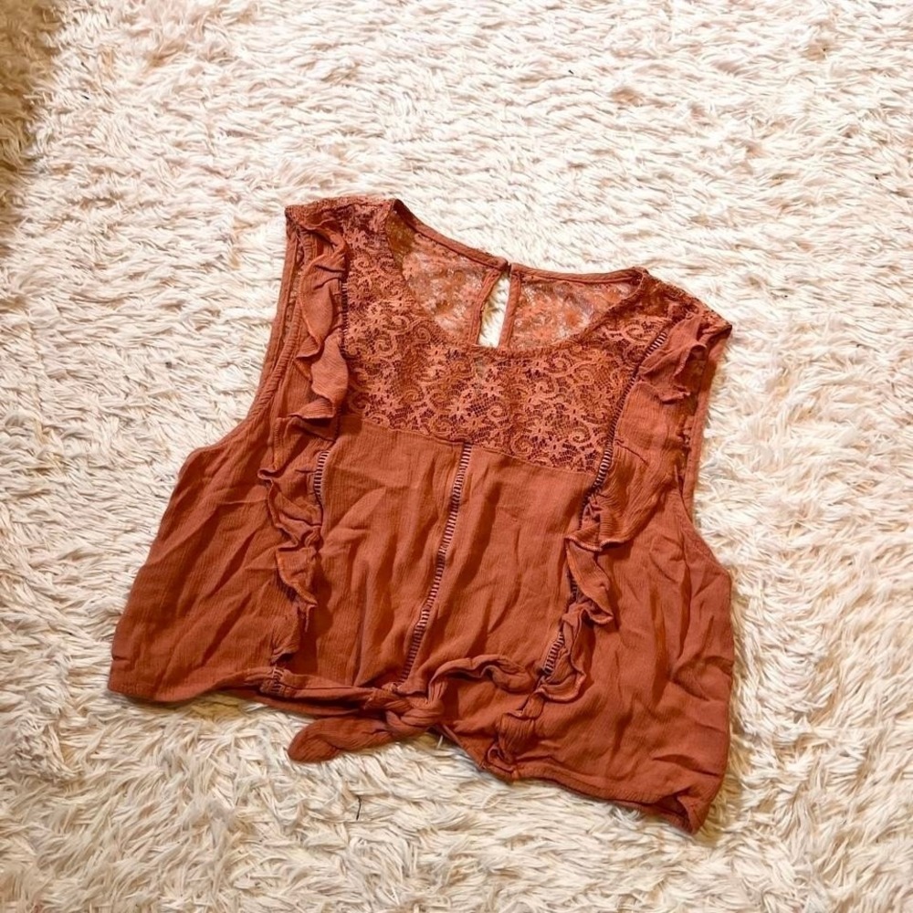 Boho Whimsical Ruffle Lace Tie Front Crop Top Women S Rustic Hippie Cottage Core